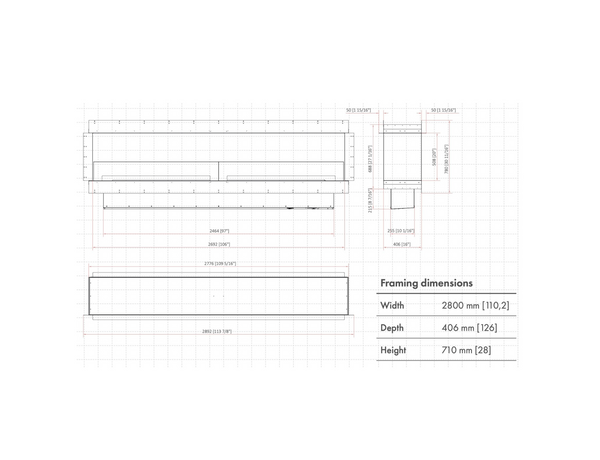 Technical drawing of a rectangular frame with dimensions