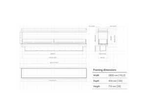 Technical drawing of a frame with dimensions labeled