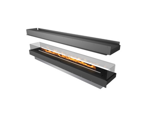 Modern electric fireplace insert with flames on a white background