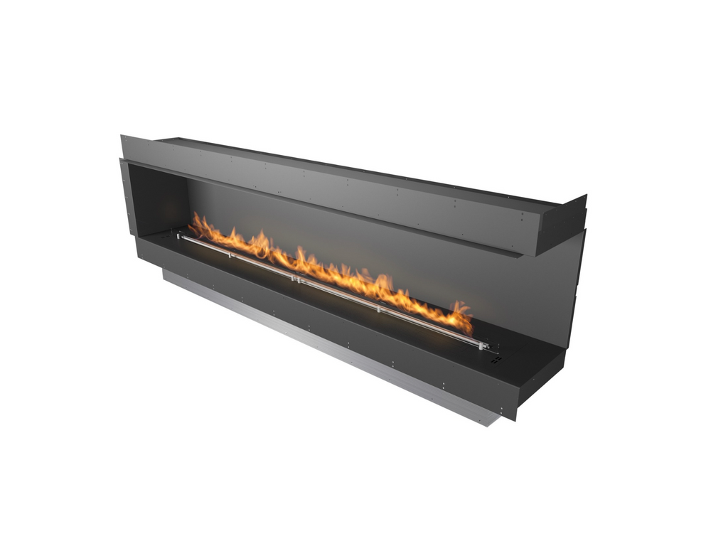 Modern electric fireplace with flames on a white background