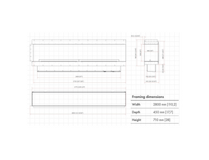 Technical drawing of a rectangular frame with dimensions
