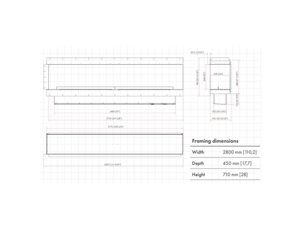 Technical drawing of a rectangular frame with dimensions