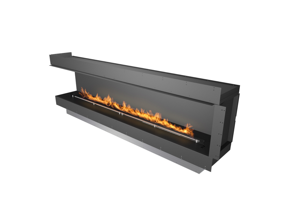 Modern electric fireplace with flames on a white background