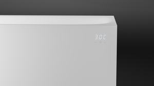 White cold plunge with digital display on a black background