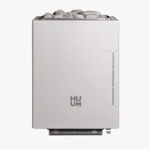 White electric sauna heater with 'HUUM' branding on a white background