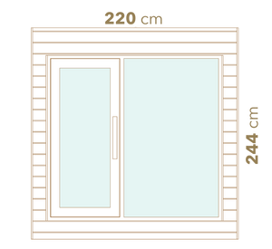 Measurement chart of a window with dimensions 220 cm and 244 cm