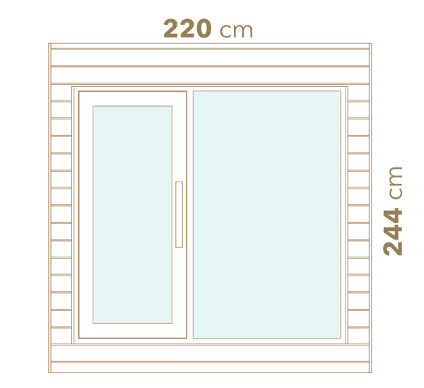 Measurement chart of a window with dimensions 220 cm and 244 cm