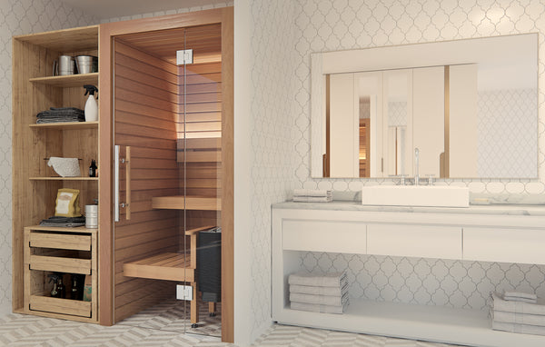 mini sauna in bathroom