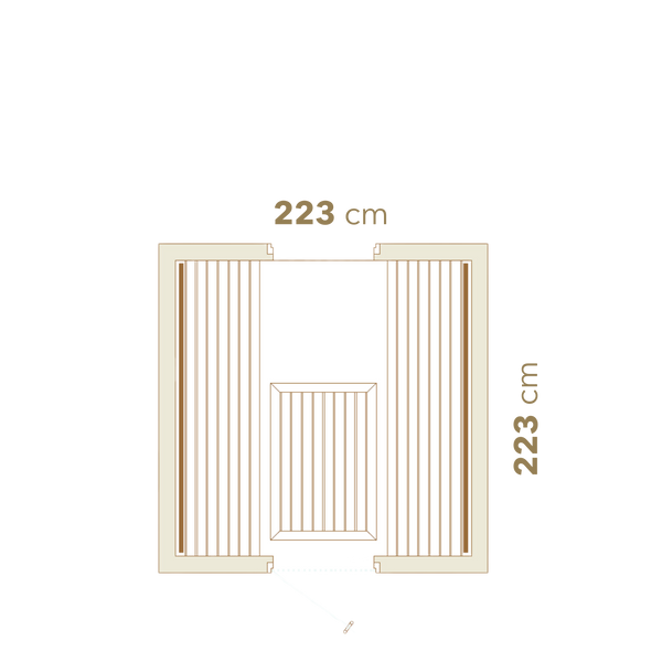 Measurement chart showing dimensions of a rectangular area with measurements in centimeters.