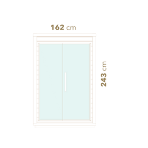 Measurement chart with dimensions 162 cm and 243 cm on a white background