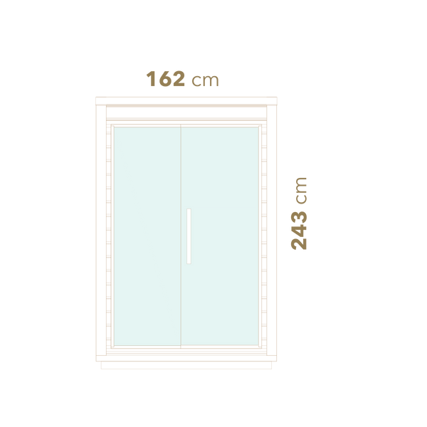 Measurement chart with dimensions 162 cm and 243 cm on a white background