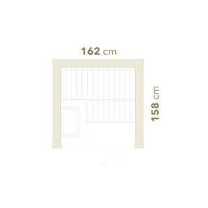 Measurement chart of a window with dimensions 162 cm and 158 cm on a white background