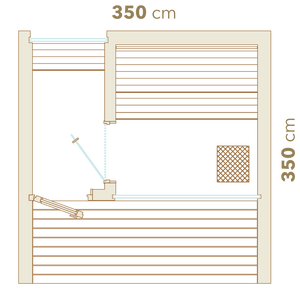 Technical drawing of a wooden structure with dimensions labeled
