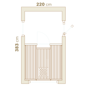 Dimensions of a rectangular structure with height and width measurements in centimeters.