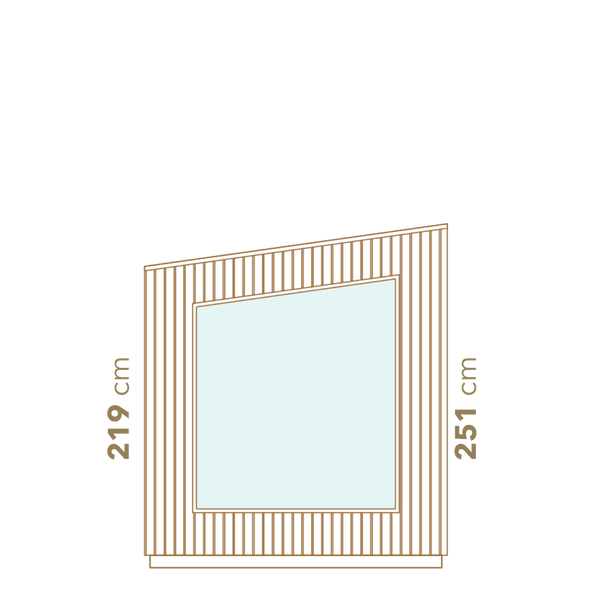 Measurement chart with a square frame and dimensions 219 cm x 251 cm on a white background.