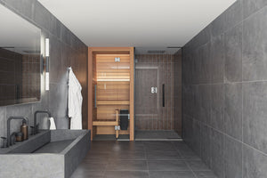mini sauna in bathroom