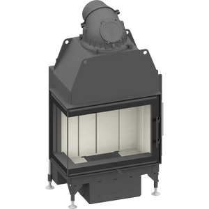 Black fireplace with glass door on a white background