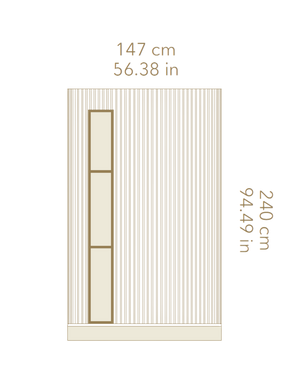 Measurement chart of a rectangular area with dimensions in centimeters and inches.