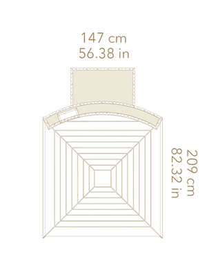Measurement chart of a rectangular object with dimensions labeled in centimeters and inches.