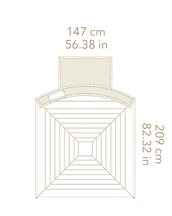 Measurement chart of a rectangular object with dimensions labeled in centimeters and inches.