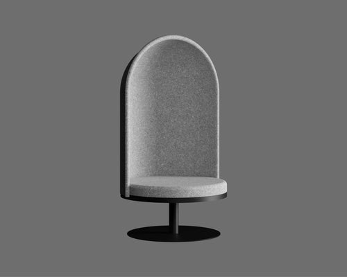 Modern chair with a gray cushioned backrest and seat on a dark gray background