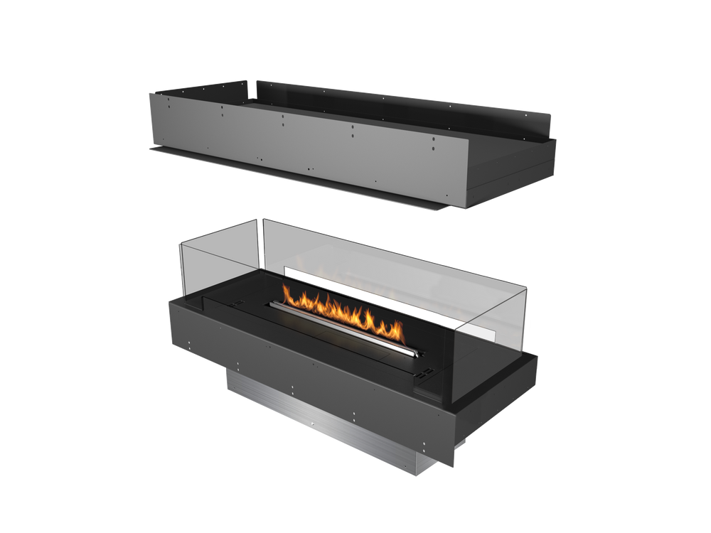 Modern ethanol fireplace with glass front on a white background