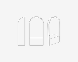 Line drawing of three arch-shaped shelves on a white background