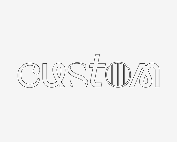 Outline of the word 'custom' on a white background