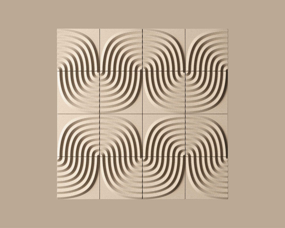 Decorative wall panel with wavy pattern on a beige background