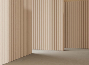Beige wall panels arranged in a geometric pattern
