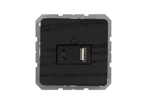 Black USB socket on a gray background