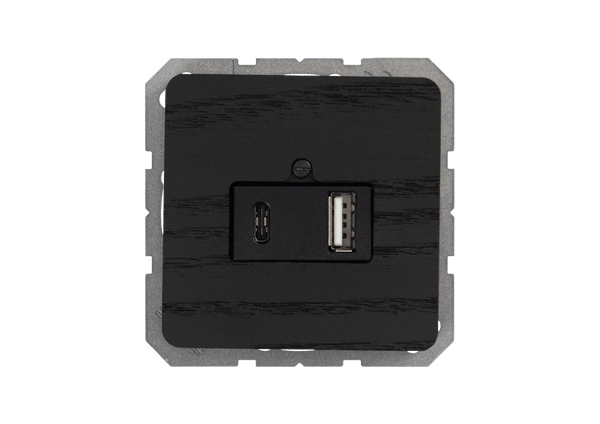 Black USB socket on a gray background