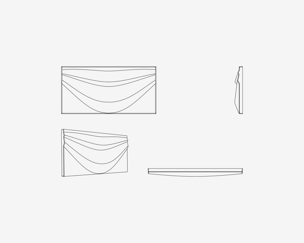 Line drawings of curtains and a rod on a white background