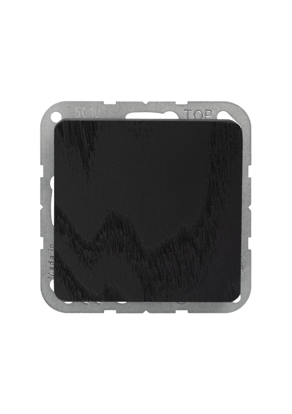 Black square filter in a metal frame on a gray background