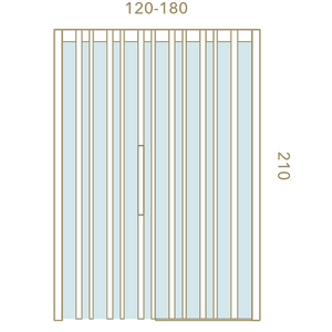 Measurement chart for a curtain panel with dimensions 120-180 cm and 210 cm.
