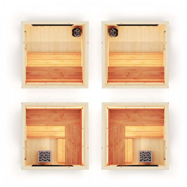 Wooden sauna bench layouts