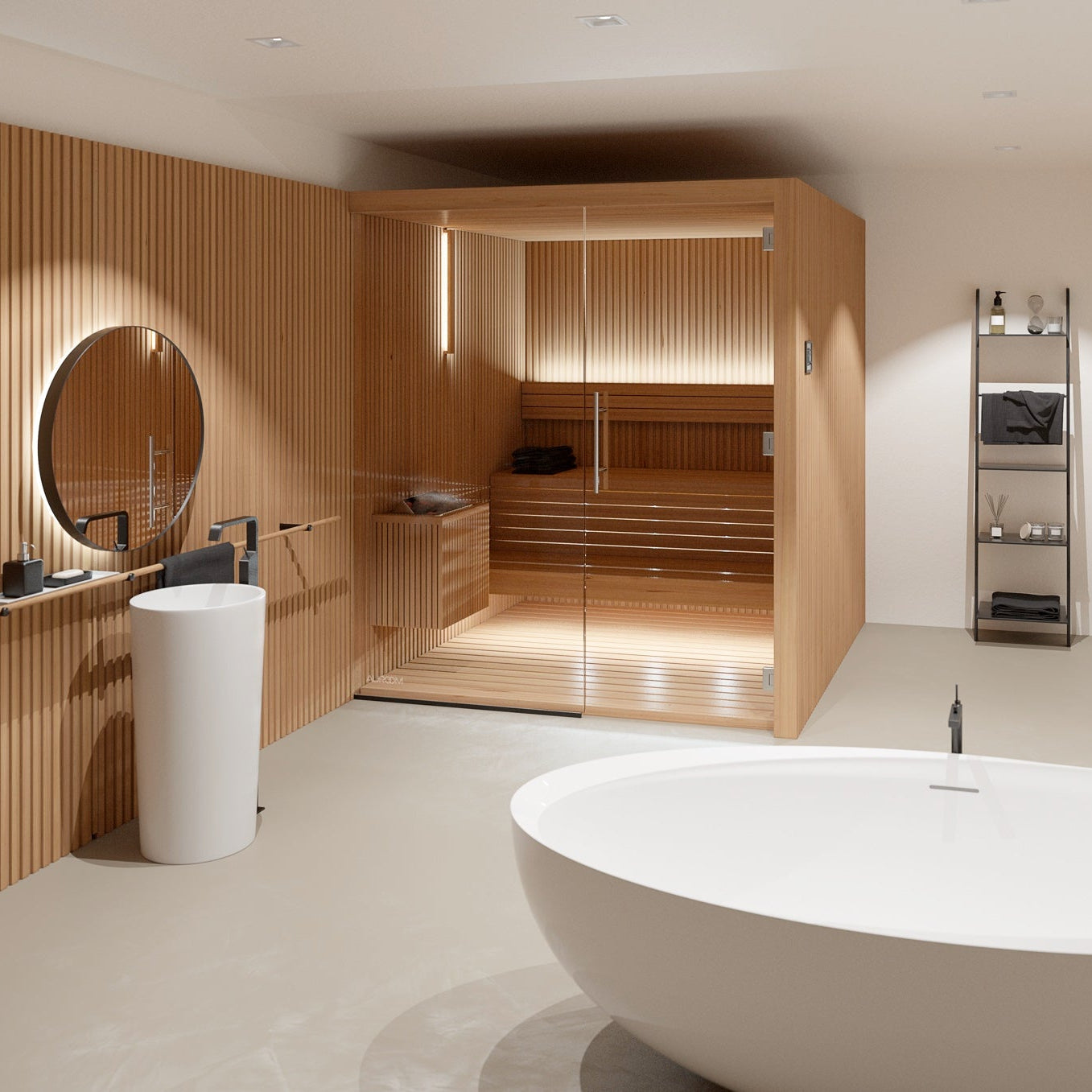 Auroom indoor sauna in a bathroom