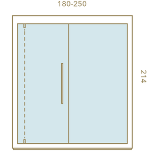 Measurement chart for a rectangular object with dimensions 180-250 and 214, against a light blue background.
