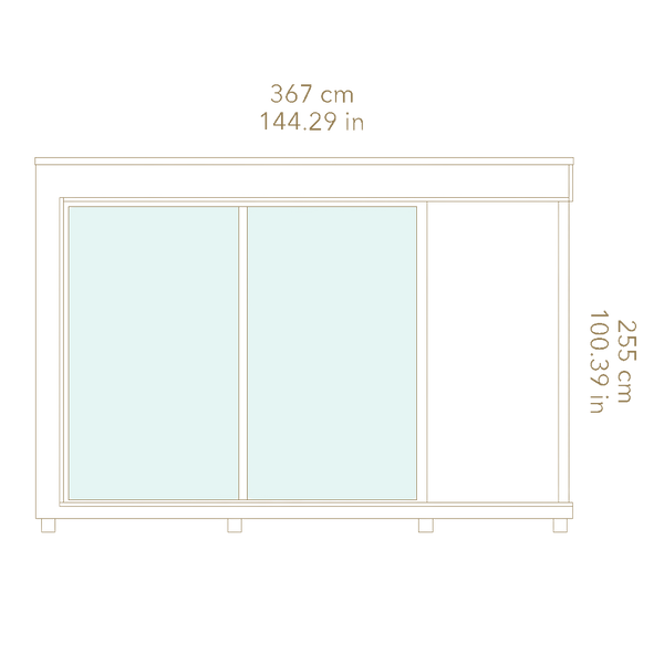 Window with dimensions labeled in centimeters and inches