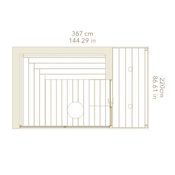 Measurement chart of a rectangular area with dimensions labeled.