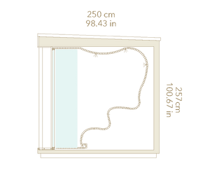 Measurement chart of a dimensions labeled in centimeters and inches.