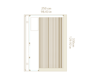 Measurement chart of a door with dimensions labeled in centimeters and inches.