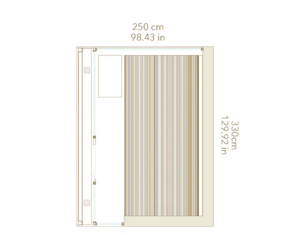 Measurement chart of a door with dimensions labeled in centimeters and inches.