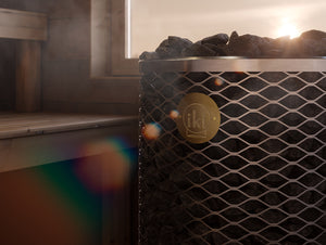 Wood burning sauna heater in a sauna 