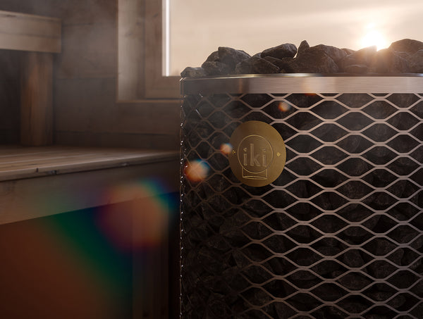 Wood burning sauna heater in a sauna 