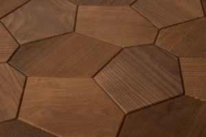 Hexagonal wooden tiles arranged in a pattern